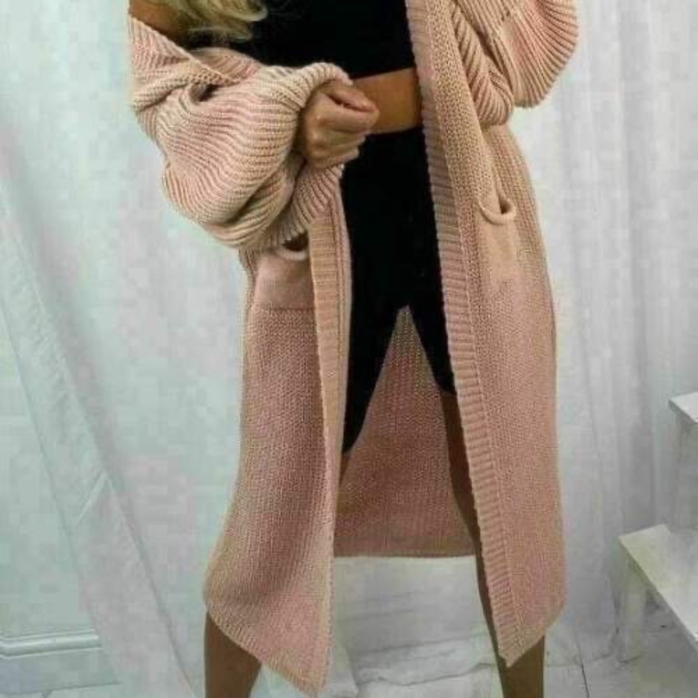 Dusky Pink Balloon Sleeve Cardigan - Picture 1 of 1